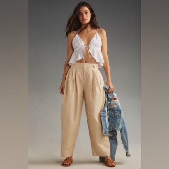 Anthropologie Maeve Utility cream Barrel trousers Size 10